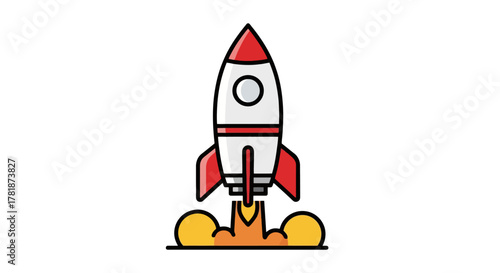 Illustration of a rocket ship taking off, symbolizing launch, success, progress, and future endeavors with a modern design