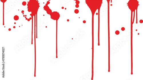 Red drips  spatters on white create an unsettling chaotic design