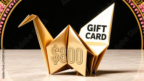 Origami crane folded-paper art gold gift card prize -