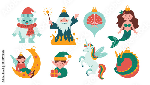 Whimsical Ornaments of Myth and Magic: A collection of enchanting ornaments featuring a diverse array of mythical creatures and symbols, each one a miniature portal to a world of fantasy and wonder.