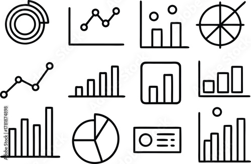 Data visualization graphs, charts, diagrams icon set collection