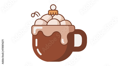 Cozy Chocolate Delight: An inviting cup of steaming hot chocolate, topped with fluffy marshmallows, is a comforting treat, with a delightful festive accent.