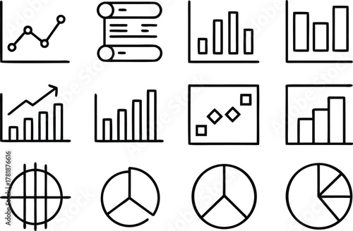 Business financial analysis and data report outline icon set