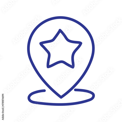 Blue outline icon of a location pin with a star, symbolizing a favorite or bookmarked place.