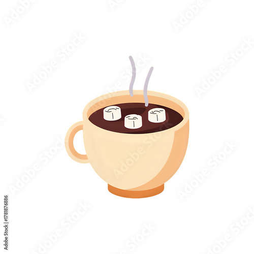 Warm mug of hot chocolate with marshmallows