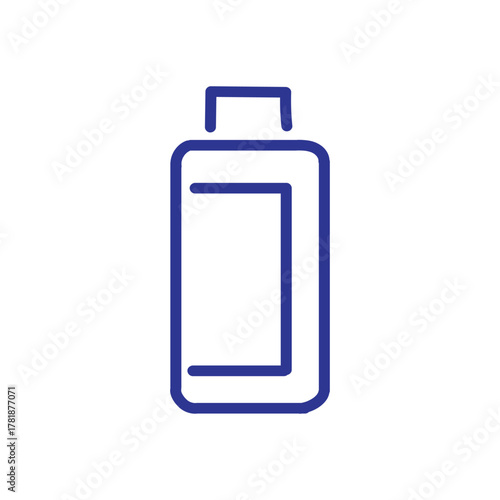 A simple blue outline icon of a rectangular bottle, possibly for shampoo or lotion, on a white background.