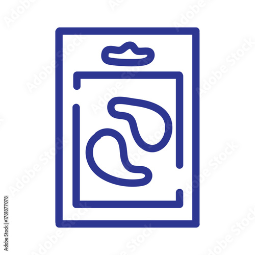 Minimalist blue line icon of a package containing two under-eye patches for skincare.