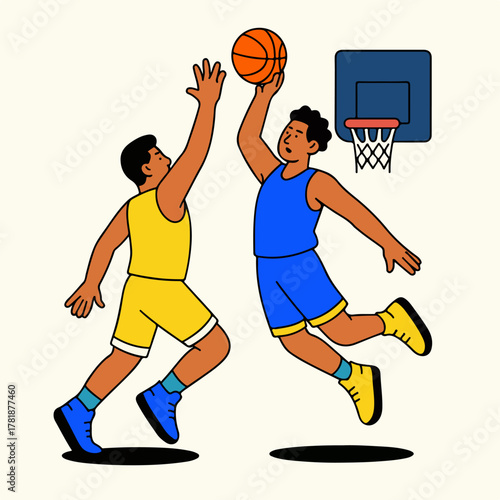 Basketball Match Two Players Jumping For Ball Illustration