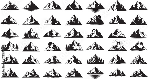 Stunning mountain silhouettes for logo designs, adventurous outdoor projects, and scenic travel posters featuring majestic peaks and nature's beauty