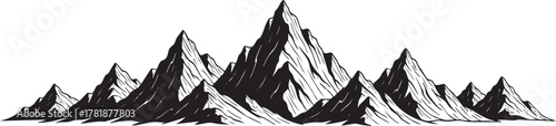 Dramatic mountain range silhouette art for adventure seekers and nature lovers, perfect for logo design, posters, or inspiring travel content