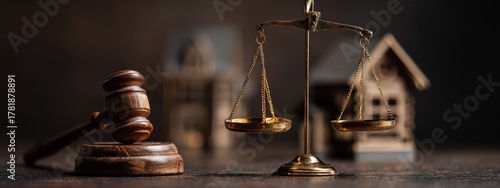 Justice Scales, Gavel, and House Model: Real Estate and Legal Issues