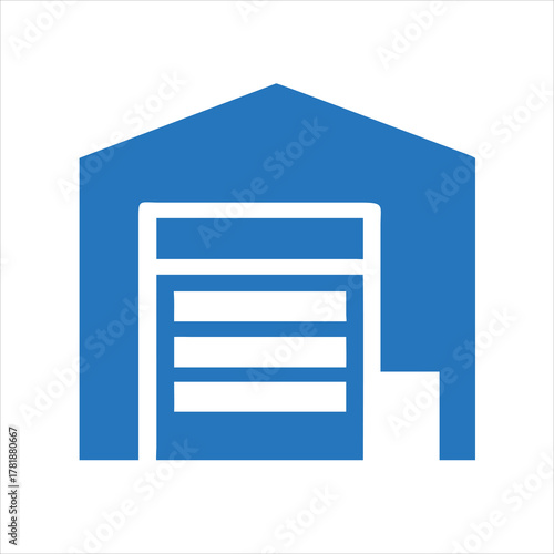 Warehouse building silhouette with shutter door and cargo boxes