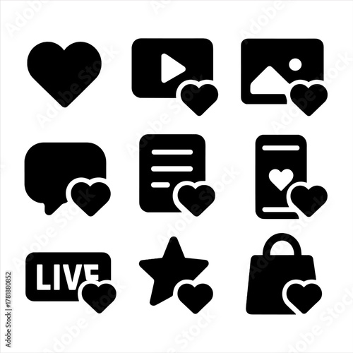 Social media icons with heart symbols for engagement and interaction