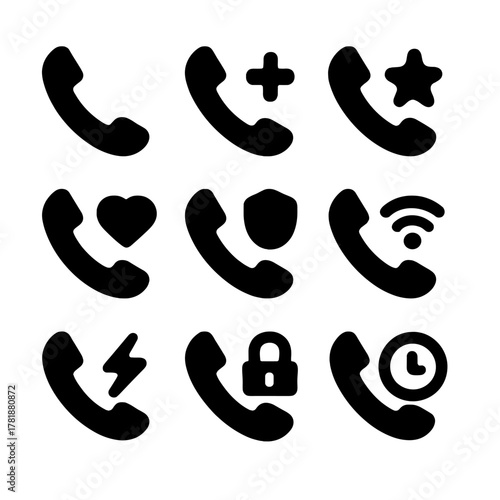 Phone icon set with various inspirational and functional symbols