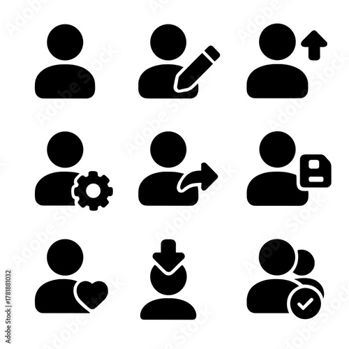 User interface icons for profile settings, sharing, and social interaction