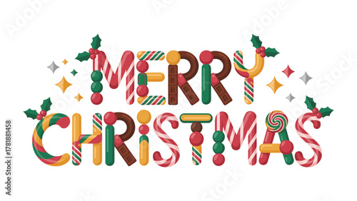 Holiday Cheer: A festive message, composed of candy, spreads yuletide joy and cheer, embellished with seasonal accents.