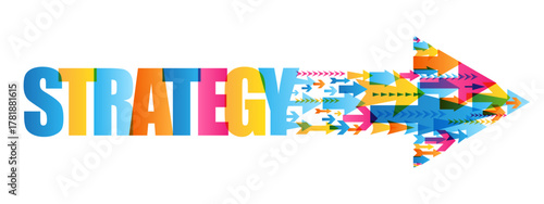 STRATEGY colorful vector typography banner that transforms into arrow shape