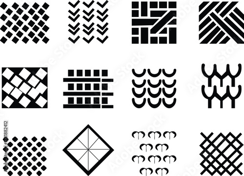 Thread textile icon set , sewing, fabric, yarn, needle, spool, embroidery, knitting, and tailoring symbols representing clothing, handmade crafts, and fashion industry design elements, pictograms