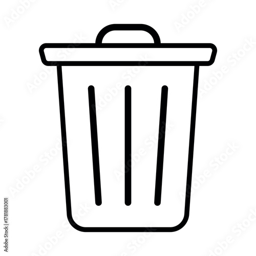 Minimalist trash bin icon, clean black outline waste container symbol