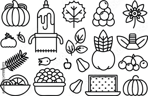 Collection of autumn harvest and food icons
