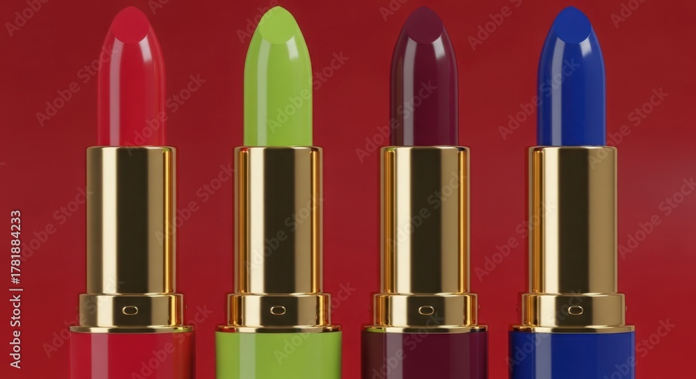 Obraz premium Vibrant cosmetic lipsticks in a colorful lineup