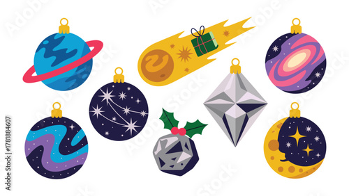 Celestial Ornaments: A cosmic array of unique, handcrafted ornaments that blend the joy of the holiday season with the wonders of the cosmos, ideal for festive decoration.