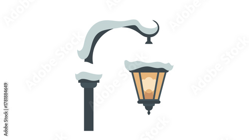 Snowy Street Lamp Illustration: A charming, stylized street lamp, adorned with a delicate layer of fresh snow, emitting a warm, inviting glow. A serene, wintery ambiance is created. 