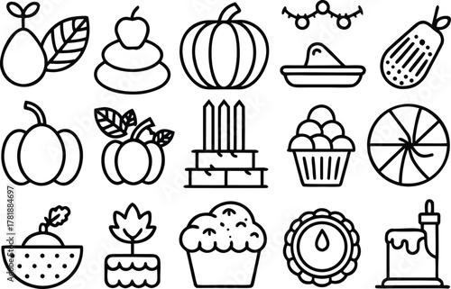 Collection of fall harvest and celebration icons