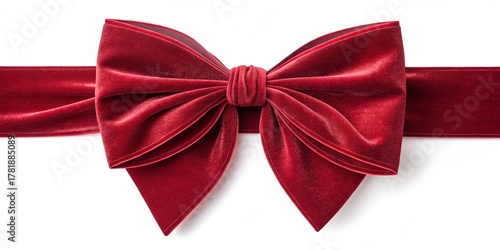 Red Velvet Bow Large, Luxurious Bowknot on Ribbon, Holiday Gift Concept Bow, Ribbon
