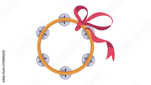 Tambourine with Red Bow: A classic tambourine, adorned with a delicate red bow. This image is perfect for music, celebration, or festive themes.