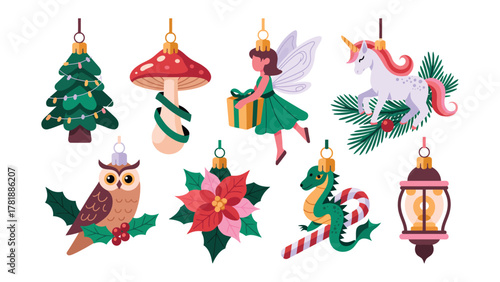 Quadro em tela Festive Ornament Collection: A delightful assortment of Christmas ornaments