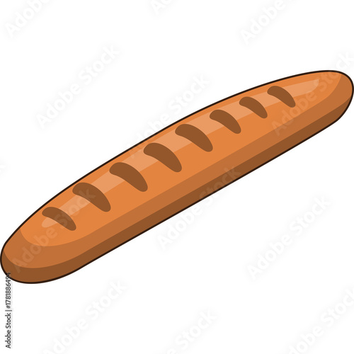Freshly Baked Brown Baguette Bread with Golden Crust and Score Marks on a Transparent Background