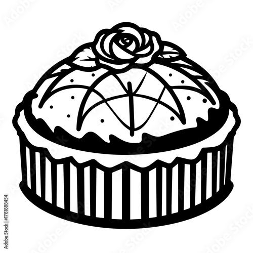 Decorative cake with rose topping on detailed base design  