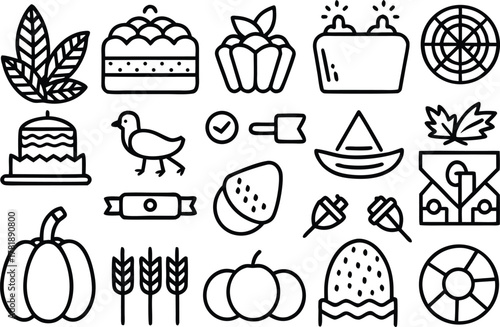Collection of autumn harvest and celebration icons