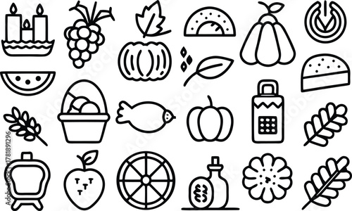 Collection of autumn and harvest themed icons