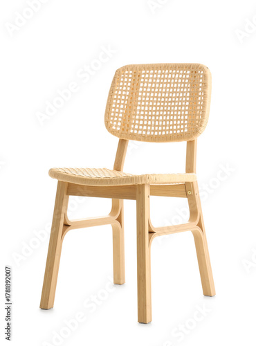Modern wicker chair on white background