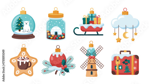 Festive Collection of Christmas Ornaments: A charming array of Christmas ornaments, each exquisitely designed with festive motifs, celebrating the spirit of the season.