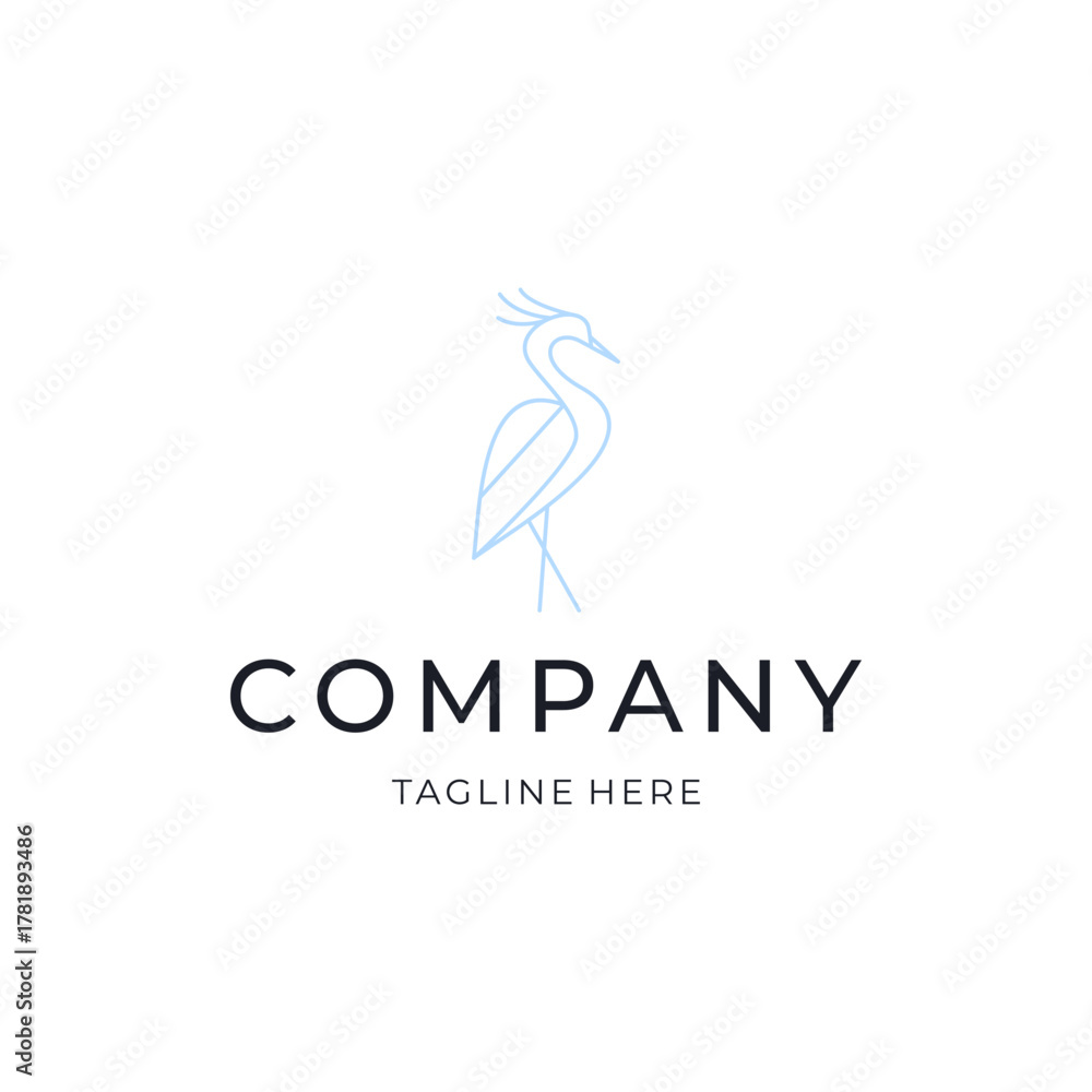 Obraz premium Line art heron logo design. geometric animal flat icon illustration vector