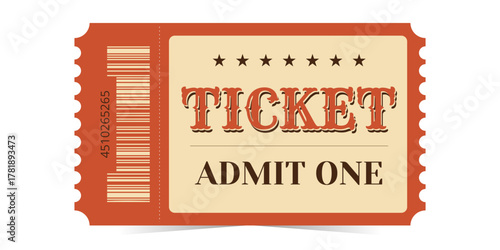 Retro ticket design template. Vector illustration isolated on white background. Vintage entry mockup coupon for festival, show, theater, movie, circus and more