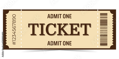 Classic retro ticket design template. Vector illustration isolated on white background. Vintage entry mockup coupon for museum, film, theater, movie, circus and more