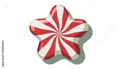 Star Candy Swirls: A vibrant, star-shaped candy with a captivating red and white swirl pattern, evoking a sense of sweet delight and cheerful celebration.