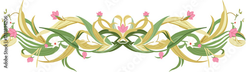 Decorative Floral Ornament with Pink Flowers Illustration 
