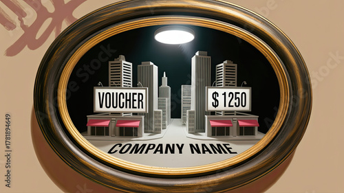 - Voucher cityscape 3D illustration with $1250 signs