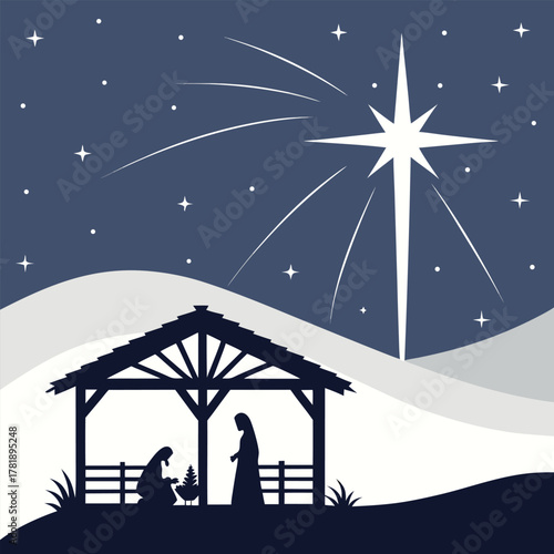 nativity scene holy family christmas star bethlehem stable night sky religion faith