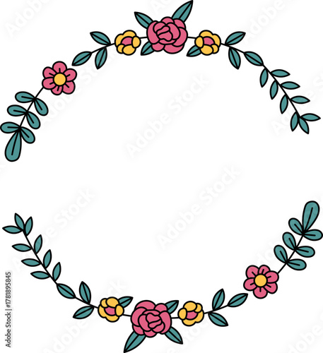 Cute Floral Frame Border Romantic Wedding Ornament Playful Vintage Decoration Illustration