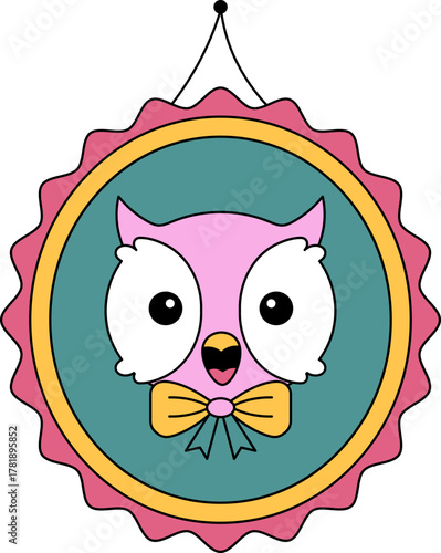 Cute Owl Animal Baby Kids Character Playful Children Sticker Design Mascot Nursery Illustration