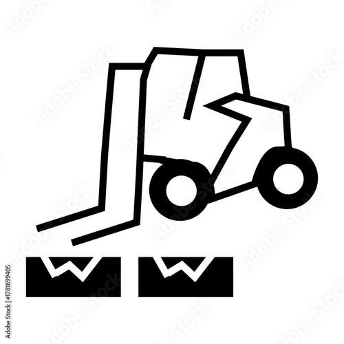 Minimalist black and white forklift vector icon showing a lift truck moving pallets. Ideal for warehouse, logistics, and industrial-themed design and infographics.