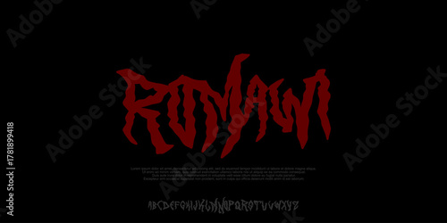 Romawi Display Font, Abstract Metal Rock Horror Font Alphabet vector hand drawn lettering