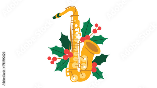 Harmony in the Holidays: A festive musical instrument, adorned with seasonal greenery, radiates holiday cheer, blending music and the magic of celebration.