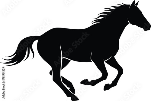 Black Silhouette of a Horse in Full Gallop on White Background galloping running